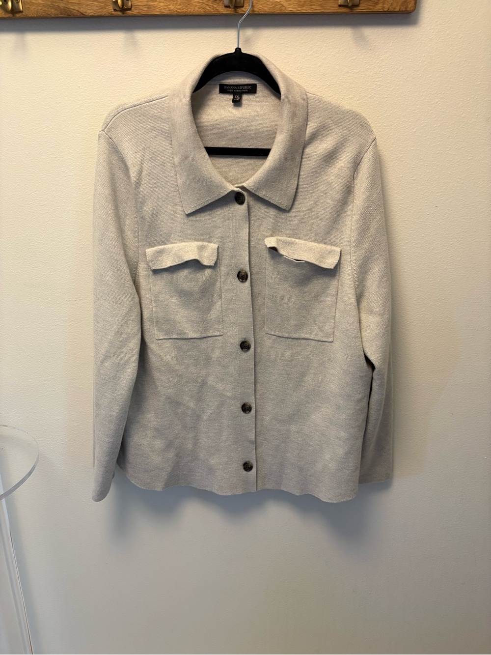 Banana Republic Merino Wool Cream Button-Front Knit Jacket